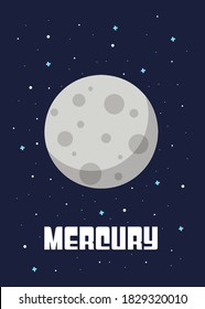 Mercury Planet design, Planet Design and space element on universe background. Vector illustration in cartoon style. space kids.