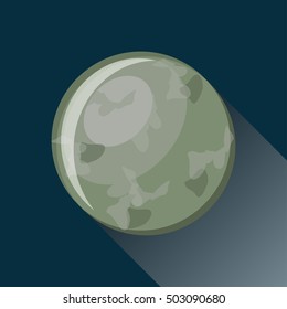 Mercury planet icon with long shadow. Space view and texture map of  the globe Mercury. Solar system. Vector illustration in flat style.