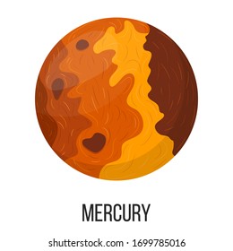 Mercury Planet Isolated On White Background. Planet Of Solar System. Cartoon Style Vector Illustration For Any Design.