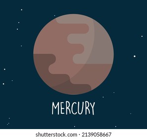 Mercury planet and simple sphere on space background flat vector illustration.