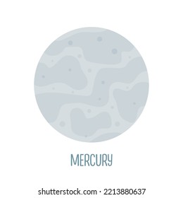 Mercury. Planet of the solar system on a white background. Vector illustration in cartoon style for children. Icon of the planet.