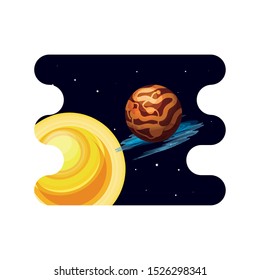 mercury planet with sun scene space vector illustration design