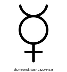 Mercury planet symbol. Vector sign. Astrological calendar. Zodiacal black and white horoscope. Outline illustration. Jyotisha. Hinduism, Indian or Vedic astrology