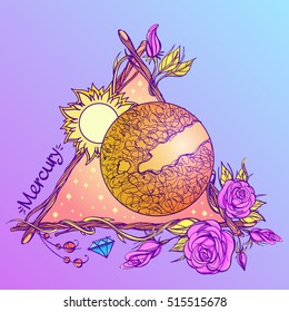 Mercury. Planets and stars of Solar system. Symbols for astronomy and astrology.