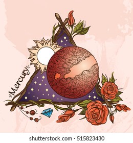 Mercury. Planets and stars of Solar system. Symbols for astronomy and astrology.