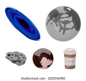 Mercury, Pluto of the Planet of the Solar System. A black hole and a meteorite. Planets set collection icons in cartoon style vector symbol stock illustration web.