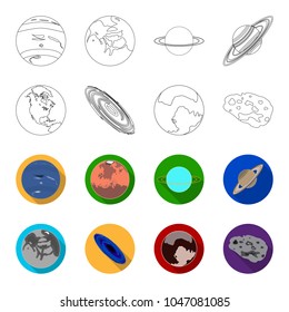 Mercury, Pluto of the Planet of the Solar System. A black hole and a meteorite. Planets set collection icons in outline,flet style vector symbol stock illustration web.