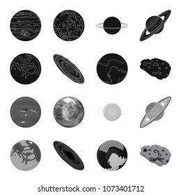 Mercury, Pluto of the Planet of the Solar System. A black hole and a meteorite. Planets set collection icons in black,monochrome style vector symbol stock illustration web.