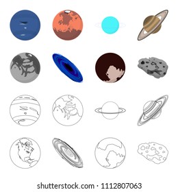 Mercury, Pluto of the Planet of the Solar System. A black hole and a meteorite. Planets set collection icons in cartoon,outline style vector symbol stock illustration web.