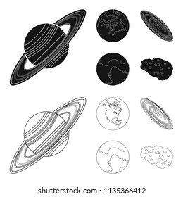 Mercury, Pluto of the Planet of the Solar System. A black hole and a meteorite. Planets set collection icons in black,outline style vector symbol stock illustration web.