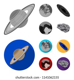 Mercury, Pluto of the Planet of the Solar System. A black hole and a meteorite. Planets set collection icons in monochrome,flat style vector symbol stock illustration web.