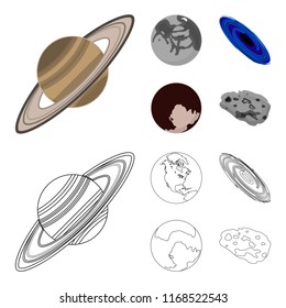 Mercury, Pluto of the Planet of the Solar System. A black hole and a meteorite. Planets set collection icons in cartoon,outline style vector symbol stock illustration web.