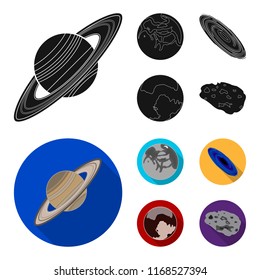 Mercury, Pluto of the Planet of the Solar System. A black hole and a meteorite. Planets set collection icons in black,flat style vector symbol stock illustration web.