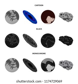 Mercury, Pluto of the Planet of the Solar System. A black hole and a meteorite. Planets set collection icons in cartoon,black,monochrome style vector symbol stock illustration web.