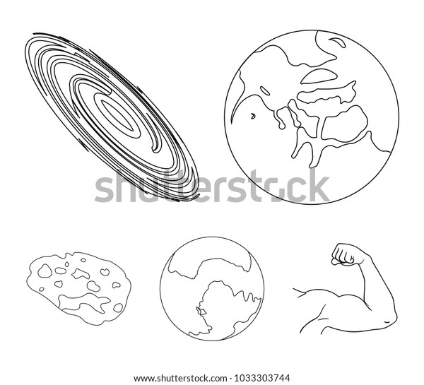 Mercury, Pluto of the\
Planet of the Solar System. A black hole and a meteorite. Planets\
set collection icons in outline style vector symbol stock\
illustration web.