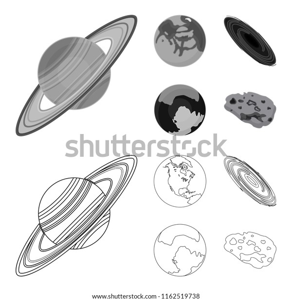 Mercury, Pluto of\
the Planet of the Solar System. A black hole and a meteorite.\
Planets set collection icons in outline,monochrome style vector\
symbol stock illustration\
web.