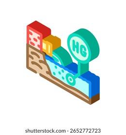 poluição de mercúrio rio descarga industrial ícone isométrico vetor. poluição de mercúrio rio descarga industrial sinal. símbolo isolado ilustração