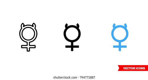 Mercury symbol icon of 3 types: color, black and white, outline. Isolated vector sign symbol.