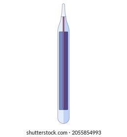 termómetro de mercurio, control de temperatura corporal en un estilo plano aislado en un fondo blanco. Ilustración del vector