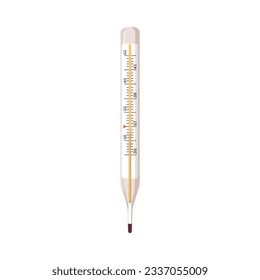 Termómetro de mercurio para la medición de la temperatura corporal. Herramienta de medición, dispositivo médico con escala Celsius. Termómetro de medicina. Ilustración vectorial plana aislada en fondo blanco