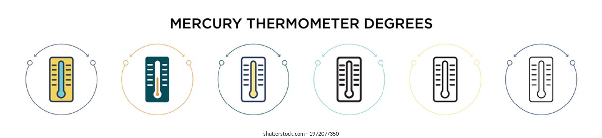 Mercury thermometer degrees icon in filled, thin line, outline and stroke style. Vector illustration of two colored and black mercury thermometer degrees vector icons designs can be used for mobile, 