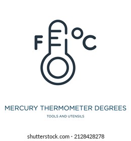 mercury thermometer degrees thin line icon. weather, celsius linear icons from tools and utensils concept isolated outline sign. Vector illustration symbol element for web design and apps.