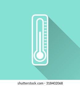 Mercury thermometer  icon with long shadow on green background, flat design. Vector illustration.