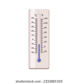 Mercury thermometer with low temperature, cold weather. Celsius and Fahrenheit tool for degrees measurement. Analog measuring device. Flat cartoon vector illustration isolated on white background