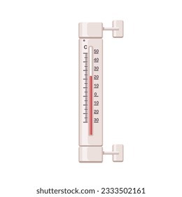 Mercury thermometer. Measuring temperature tool with Celsius degrees scale. Analog measurement device. Warm summer weather, 25 above zero. Flat vector illustration isolated on white background