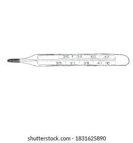 mercury thermometer on a white background. vector eps 10. temperature measurement, human health check. colds, flu, covid-19. pandemic, quarantine. 36.6 degrees Celsius.
