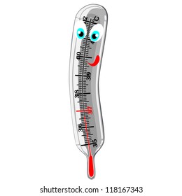 Mercury thermometer showing temperature, vector illustration isolated on white background