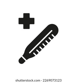 Mercury Thermometer Silhouette Icon. Medicals Diagnosis Instrument, Health Control Sign. Medical Tool for Temperature Measurement Glyph Pictogram. Isolated Vector Illustration.
