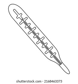Mercury thermometer. Sketch. Device for measuring body temperature. Vector illustration. Outline on isolated background. The subject of health. Doodle style. Glass thermometer. Analysis of the symptom