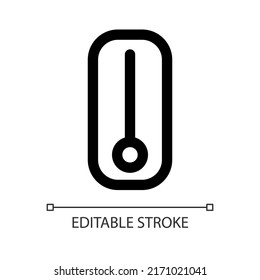 Icono Ui lineal blanco termómetro de mercurio. Instrumento de medición de la temperatura. GUI, diseño UX. Esquema de elemento de interfaz de usuario aislado para aplicación y web. Trazo editable. Tipo de letra arial utilizado