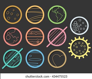 Mercury , Venus, Earth , Mars, Jupiter , Saturn, Uranus , Neptune, Pluto, planets in a flat style. colored planet on gray background