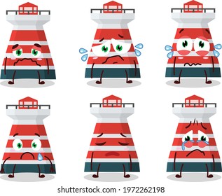 Mercusuar in cartoon character with sad expression