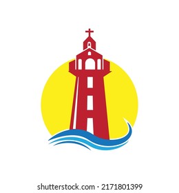 mercusuar lighouse  logo design simple wave