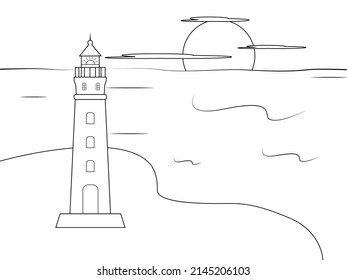 Mercusuar and sea coloring picture