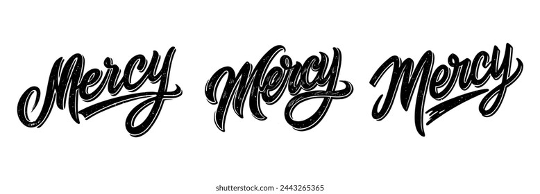 Mercy is a French phrase. Set Inspirational calligraphy text. Sketch hand drawn vector illustration isolated on white background.