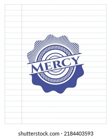 Mercy pen effect. Blue ink. Vector Illustration. Detailed. 