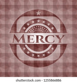 Mercy red badge with geometric pattern. Seamless.