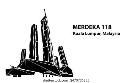 Merdeka 118 Tower and Cityscape Silhouette - Modern Architecture in Kuala Lumpur Malaysia. Merdeka PNB KL118 Tower
