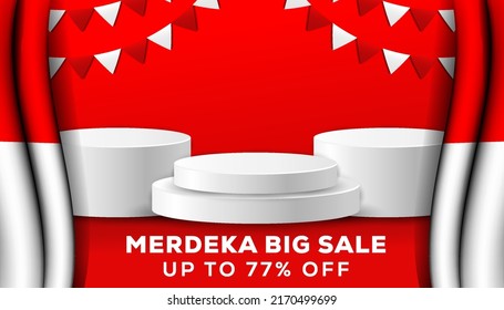 merdeka big sale with display products for special offer indonesia independence day. banner poster vector illustration