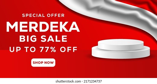 merdeka big sale special offer for indonesia independence day with a podium for display products. banner promotion illustration vector