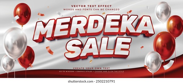 Merdeka sale discount text effect on red and white background, Vector graphic style for Indonesia independence day