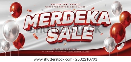Merdeka sale discount text effect on red and white background, Vector graphic style for Indonesia independence day