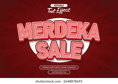 Efecto de texto editable de la venta de Merdeka con el fondo rojo del cómic