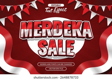 Merdeka sale editable text effect with red and white cartoon text style and with Indonesian flag decoration
