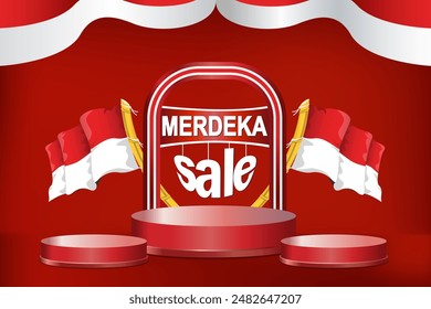 Merdeka Sale (Independence Sale), Indonesian Independence Day Promo Banner design with the Indonesian Flag