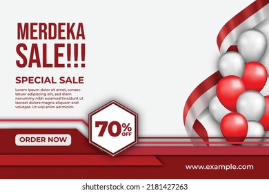 Merdeka Sale Social Media Post Red Modern template Realistic Special Independence day flyer brochure 